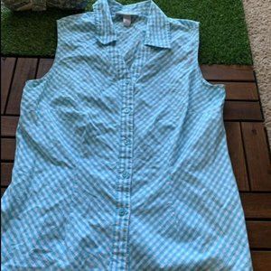 DressBarn Shirt Sleeveless Plaid Blue/White Sz M